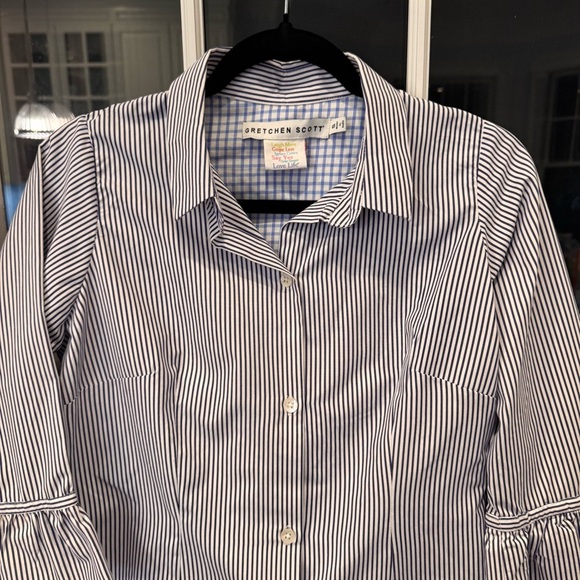 Gretchen Scott Priss Button Up Shirt Top Blue & White Striped Preppy Classy Sz S - Picture 10 of 10